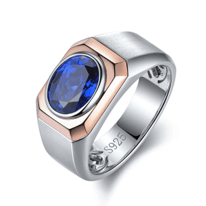 925 Sterling Silver 2.64 Carat Oval Natural Lab Made Sapphire Stone Ring