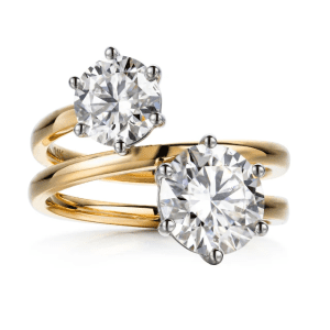 18 Karat Gold unique design double solitaire moissanite stone ring