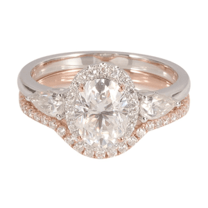 18K Gold 3 Carat D VVS Rose Cut Oval Moissanite two piece ring set
