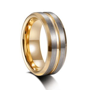 24k Gold Plated Grooved Silver brushed tungsten carbide ring