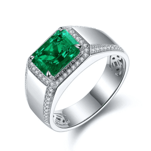 3 Carat Colombian Lab Grown Emerald Stone. Rhodium Plated, 925 Sterling Silver