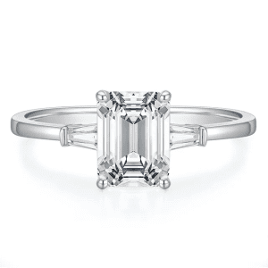 3 carat 3 stone emerald cut 5A cubic zirconia ring. 925 Sterling Silver