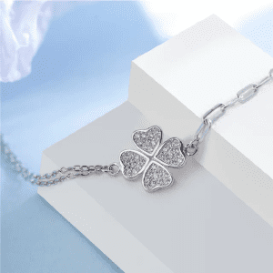 Adjustable 925 Sterling Silver paper clip clover bracelet