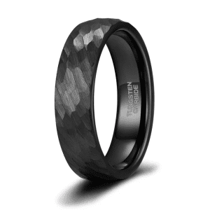 Black Hammered Tungsten Carbide Mens Ring