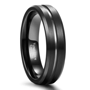 Black Inlay brushed dark tungsten carbide mens ring