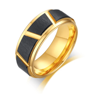 Black Tire stamped tungsten carbide Hammered ring