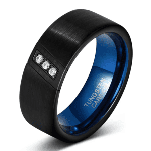 Black tungsten carbide cubic zirconia stones mens ring