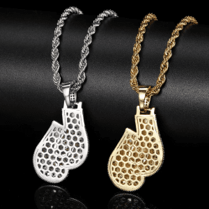 Brass Iced Out Cubic Zirconia Pendant Boxing Gloves Necklace