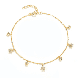 Dainty flower dangle round zirconia star Anklet S925 Sterling Silver