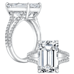 Emerald Cut S925 Sterling Silver split shank Pave setting 5A Cubic Zirconia ring
