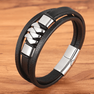 Genuine leather braided bracelet stainless Steel magnetic buckle cuff Bangle