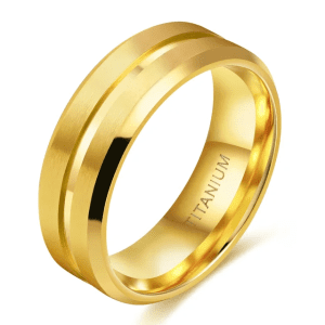 Gold colour matte titanium mens ring