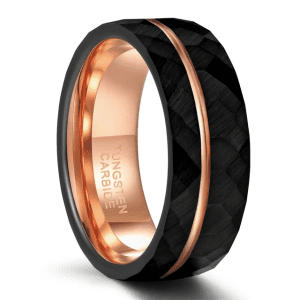 Hammered Tungsten Carbide Inlay Rose Gold Band