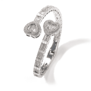 Heart Baguette cubic zirconia adjustable bracelet Bangle