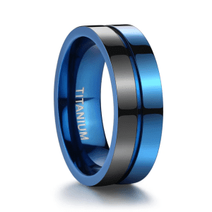 High polished classic black blue titanium mens ring