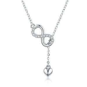 Infinite pendant Heart Lariat S925 Sterling Silver necklace