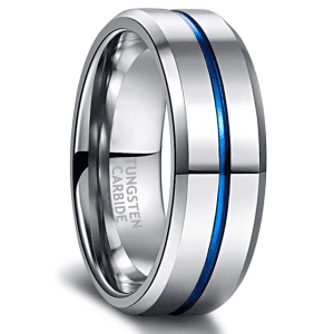 Inlay polished blue line tungsten carbide ring