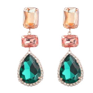 Metal Glass Geometric Earrings green