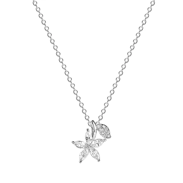 Minimalist S925 Sterling Silver gold plated cubic zirconia flower pendant necklace