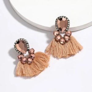 Nude tassle earrings with rhinestones