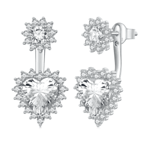 Platinum plated sparkling heart stud necklace 925 Sterling silver