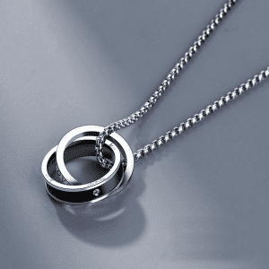 Punk Double hoop 316 stainless steel simulated diamond inlaid lettering, pearl chain pendant necklace