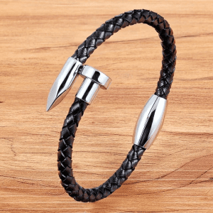 Punk Genuine Leather Bracelet geometric stiching