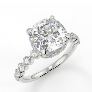 Pure 14K white gold 2.5 Carat Cushion DEF VVS Ring