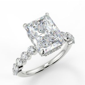 Radiant Emerald Cut 14K White Gold Ring with halo Lift