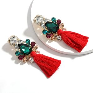 Red Tassle earrings with rhinestones