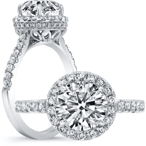 S925 Sterling Silver 3A Cubic Zirconia Round rhodium Plated Ring with halo style and lift