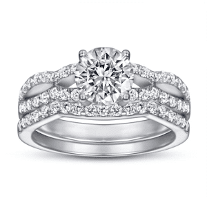 S925 Sterling Silver Round Brilliant Cut Cubic zirconia two piece claw setting ring