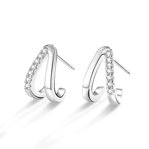 S925 Sterling Silver V shape cubic zirconia studs