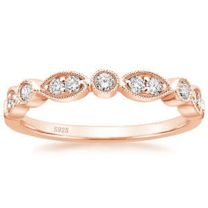 S925 Sterling Silver cubic zirconia marquise & round milgrain half eternity band2