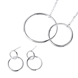 S925 Sterling Silver double circle shaped two piece jewellery set