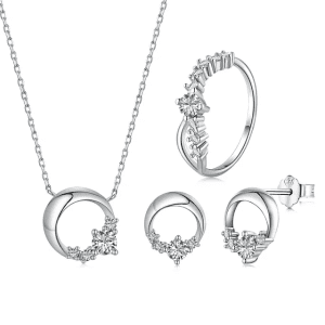 S925 Sterling Silver four piece cubic zirconia oval stones designs necklace set