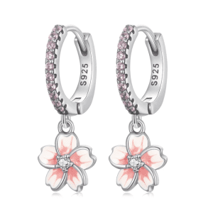 S925 Sterling Silver new oil dripping cherry blossom earrings