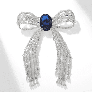 Shiny full zircon tassel bow brooch