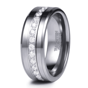 Silver cubic zirconia full round embedded design tungsten carbide ring