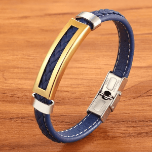 Stainless steel mens leather bracelet