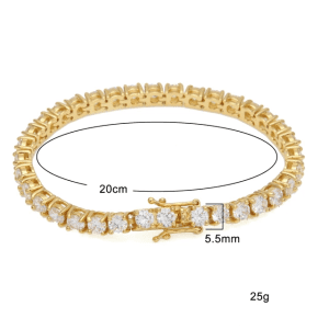 Tennis Chain Bracelet with Cubic Zirconia Stones. Brass Material