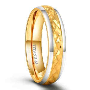 Two tone dome polished gold colour titanium mens ring