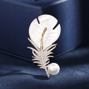 White Elegant mother of pearl feather brooch