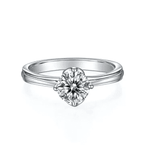 White colour round 1 carat moissanite center stone, white gold plating. Fine S925 Sterling silver ring